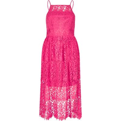 Pink lace midi dress